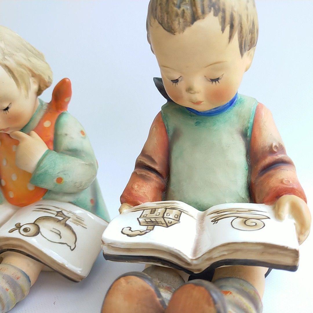 【希少】フンメル人形 BookWorm ブックワーム 2体セット 本の虫 Bookend Hummel Goebel アンティーク ヴィンテージ  ブックエンド ドイツ