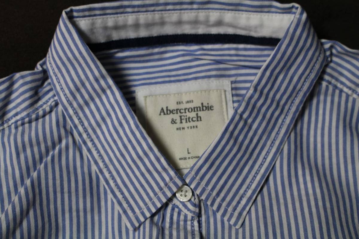 20080090 kir Abercrombie & Fitch アバクロ　ストライプ柄 シャツ　ブラウス　ブルーL [中古]_画像8