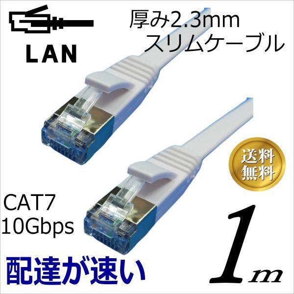 □スリムフラットLANケーブル 1m Cat7 高速転送10Gbps RJ45コネクタツメ折れ防止 ノイズ対策シールドケーブル 7SM01