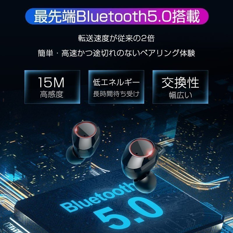 g06ワイヤレスイヤホン bluetooth5.0 ブルートゥースイヤホン カナル型 タッチ操作 5000mAh大容量 片耳両耳 高音質 LED残量表示 IPX7防水_画像2