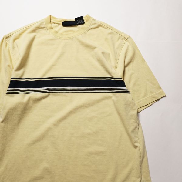 90's 00's ピューリタン PURITAN チェスト ボーダー クルーネック Tシャツ (L) 薄黄色×紺 半袖 無地 90年代 00年代 旧タグ 古着 オールド