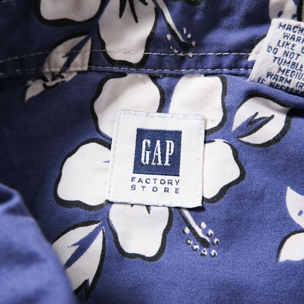 00's ギャップ GAP コットン アロハシャツ 半袖 (L) 青紺系 花柄 ボックスシャツ 00年代 旧タグ オールド ハワイアンシャツ2001年モデル_画像8