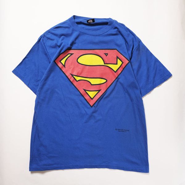 90´s USA製 スーパーマン プリント コットン Tシャツ 青 (XL) シングルステッチ キャラクター 90年代 アメリカ製 オールド 半袖