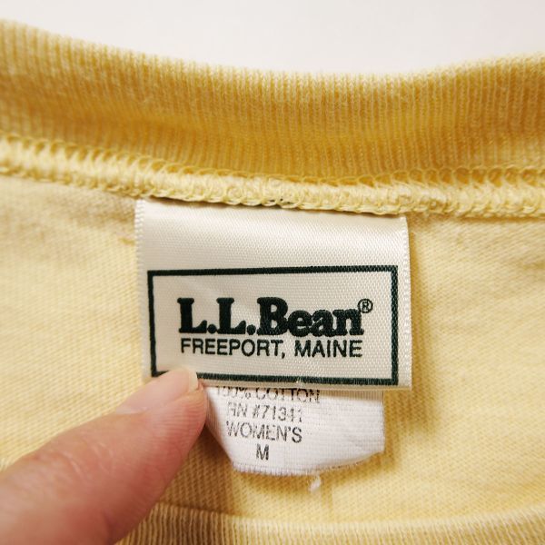 90's USA製 LLビーン L.L.BEAN フラワープリント コットン Tシャツ 半袖 (WOMENS M) 黄色 クルーネック 90年代 アメリカ製 旧タグ オールド_画像7