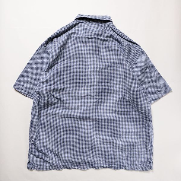 2003年 オールドネイビー ギンガムチェック リネン×コットン ボックスシャツ 半袖 (L) 紺白 00's 旧タグ オールド GAP ギャップ OLD NAVY_画像3