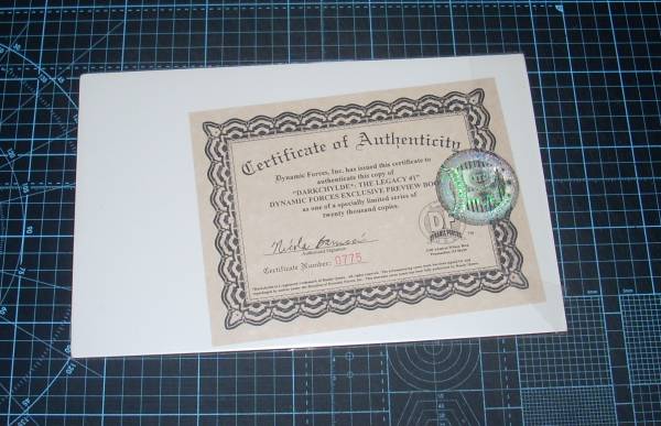 EBA! prompt decision.DARKCHYLDE THE LEGACY SUMMER PREWIEW CERTIFICATE OF AUTHENTICITY attaching (DF. unopened ) DYNAMIC FORCES