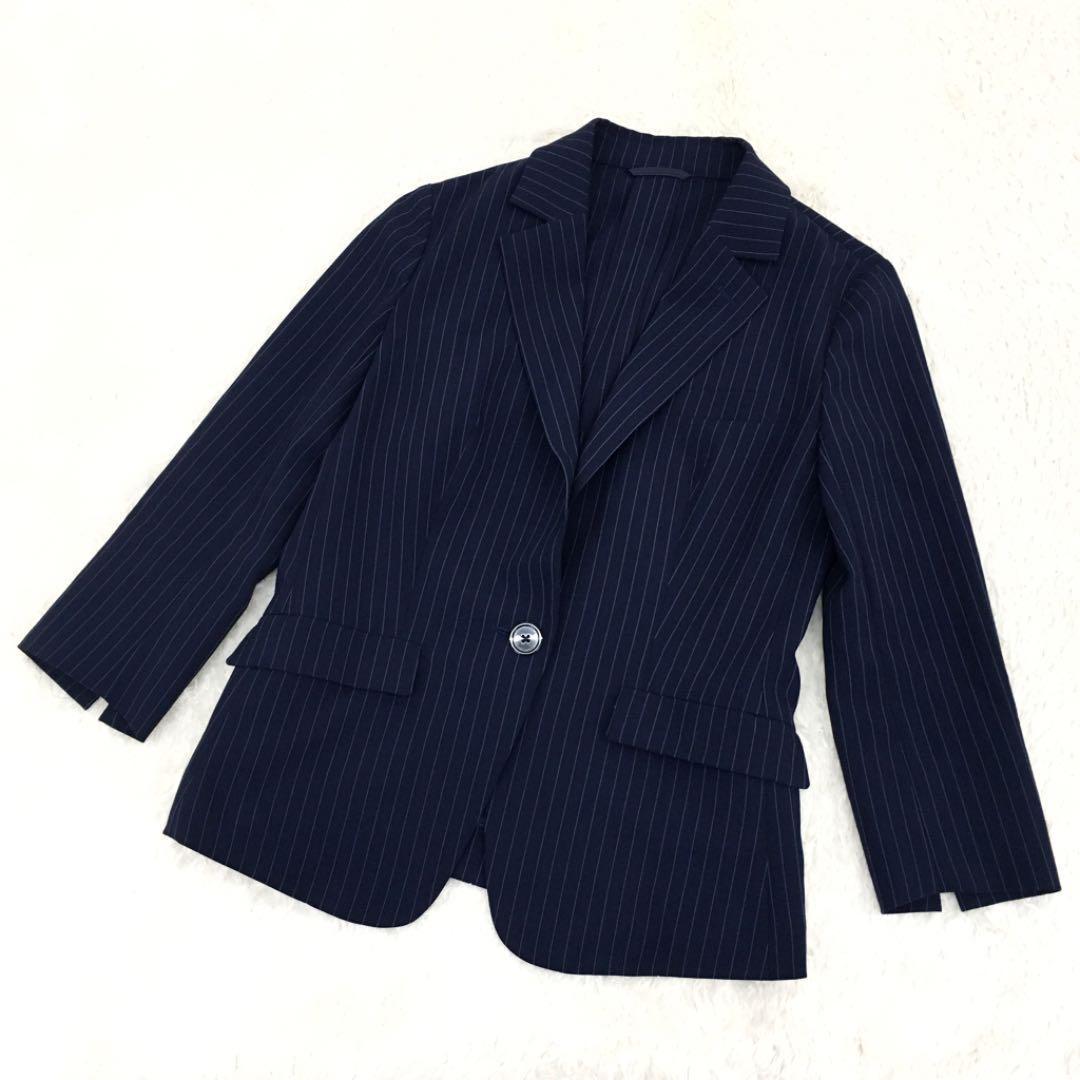  The suit Company si- business suit setup jacket slacks tapered pants stripe lady's size 36 navy blue color 