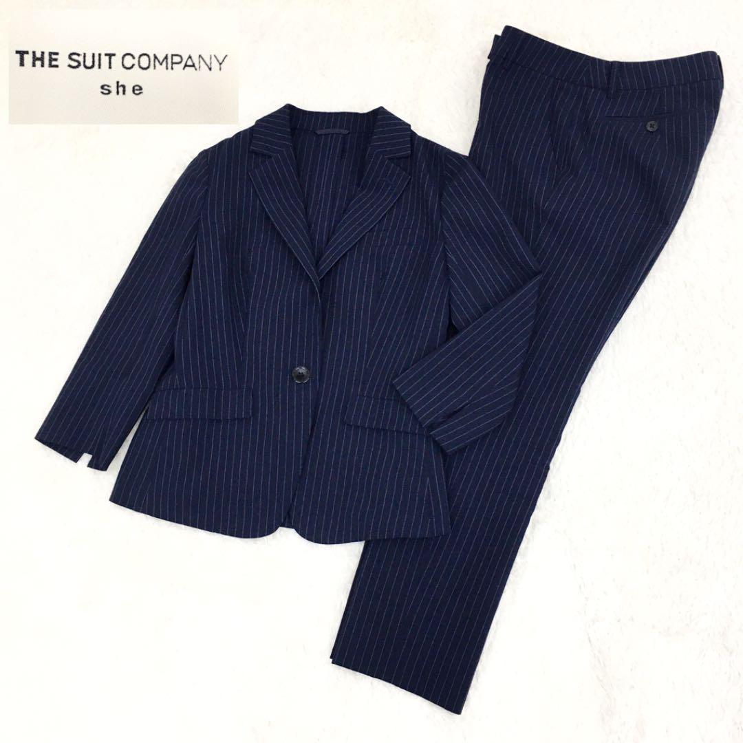  The suit Company si- business suit setup jacket slacks tapered pants stripe lady's size 36 navy blue color 