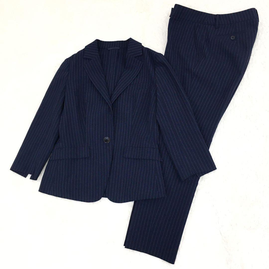  The suit Company si- business suit setup jacket slacks tapered pants stripe lady's size 36 navy blue color 