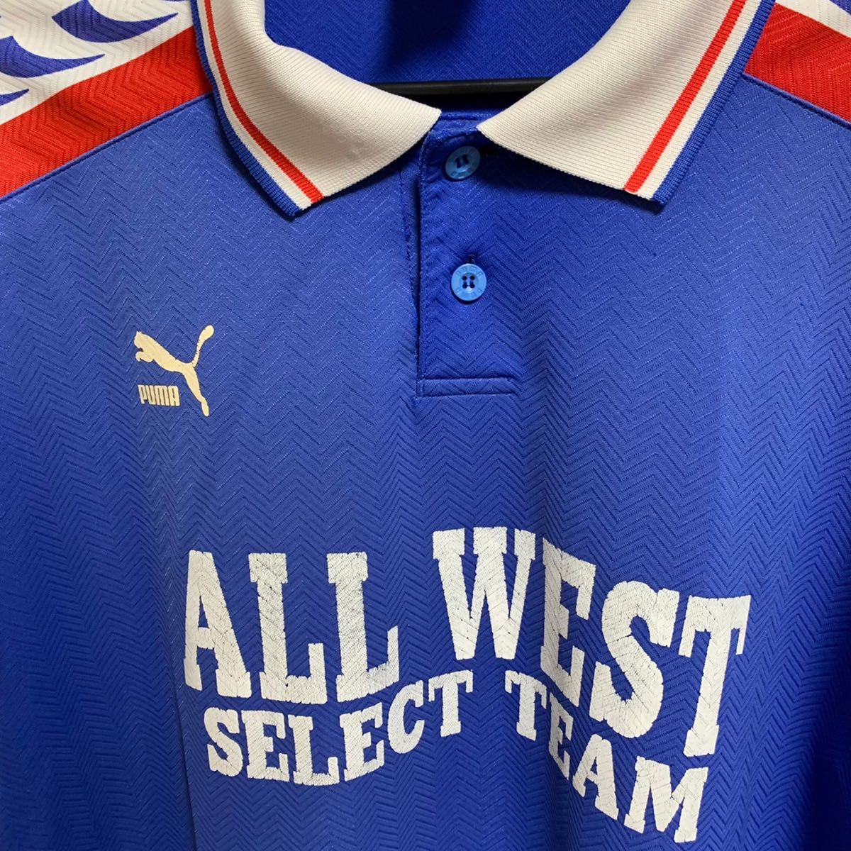 【希少】90's PUMA 長袖 ユニフォーム プラクティスシャツ ALL WEST 西日本選抜 プーマ サッカー ヒットユニオン製 ヴィンテージ 青 ブルー
