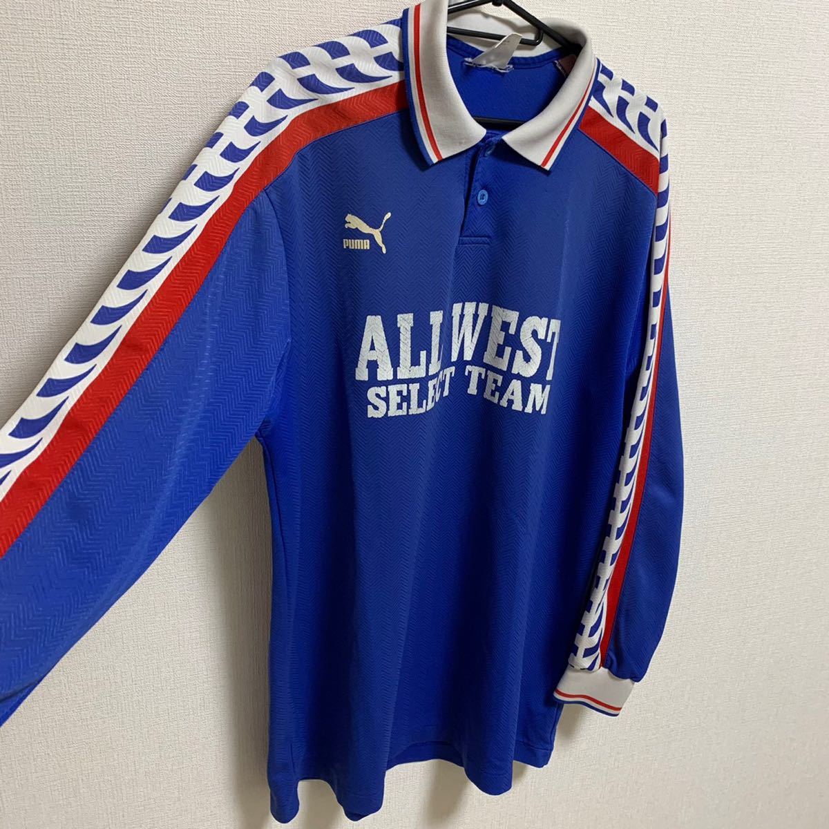 【希少】90's PUMA 長袖 ユニフォーム プラクティスシャツ ALL WEST 西日本選抜 プーマ サッカー ヒットユニオン製 ヴィンテージ 青 ブルー