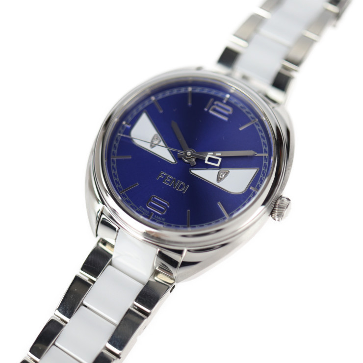  beautiful goods FENDI Fendi bagz Monstar 002-21000M-510 wristwatch stainless steel ceramic silver blue [ genuine article guarantee ]