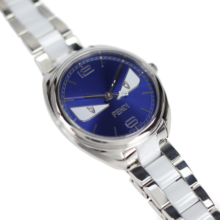  beautiful goods FENDI Fendi bagz Monstar 002-21000M-510 wristwatch stainless steel ceramic silver blue [ genuine article guarantee ]