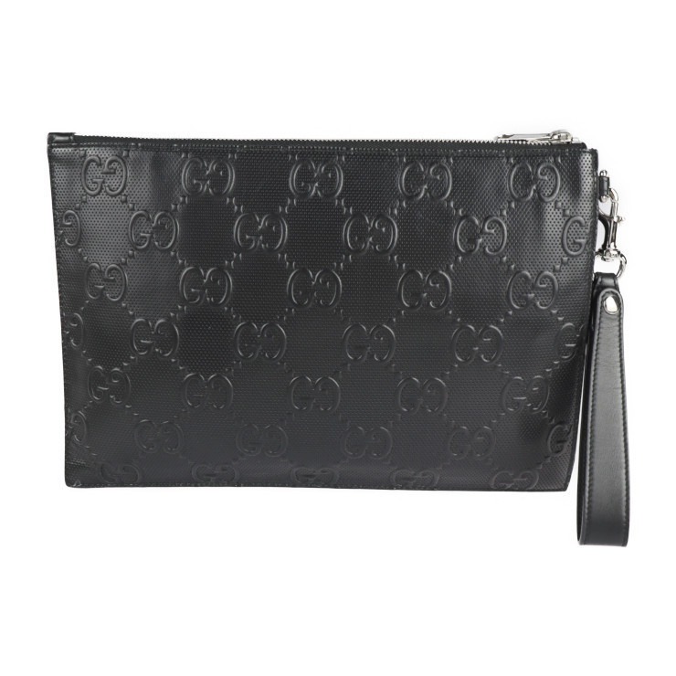 美品 グッチ クラッチバッグ 625569 GGエンボス レザー 黒 シルバー