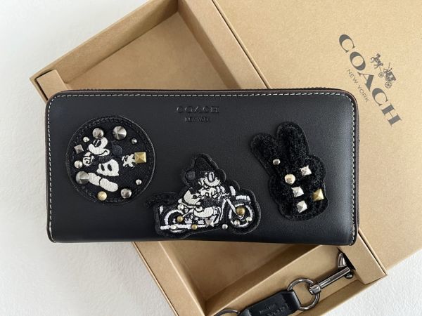 COACH コーチ 長財布 ディズニー ミッキー パッチワーク メンズ レディース 小銭入れあり レザー ブラック F59340 アウトレット 正規品_画像1