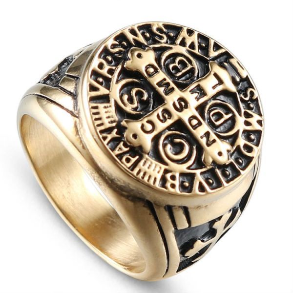 23-47-14 Gold titanium steel Cross Christian кольцо кольцо мода Europe аксессуары retro античный 1