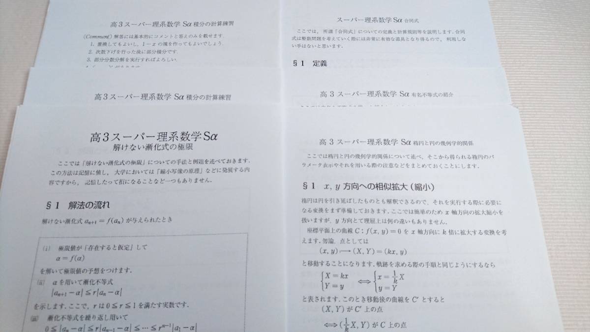 駿台　18年通年　高3スーパー理系数学Sα　中井大輔　解説及び補充問題プリント・板書解説　駿台　鉄緑会　河合塾　東進　東大京大　Z会