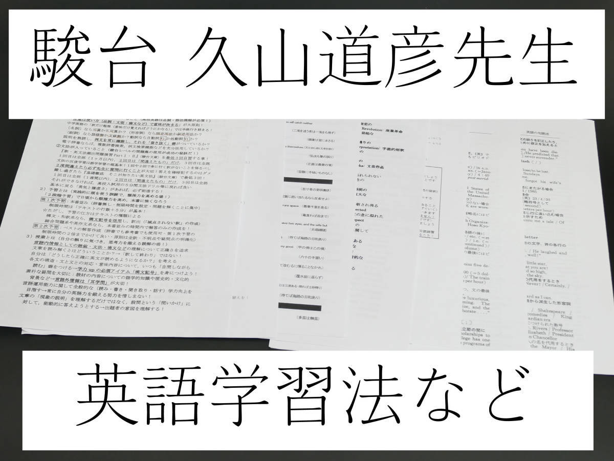 駿台　久山道彦先生　英語学習法など　難関大対策　駿台　鉄緑会　河合塾　東進　東大京大　Z会_画像1