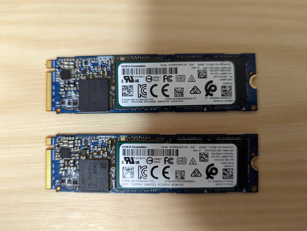 2枚同時出品①枚目★KIOXIA M.2 2280 PCIe Gen3x4 NVMe SSD 512GB KXG60ZNV512G★他SSD,エンクロージャーも同時出品中！同梱可！キオクシア_画像1