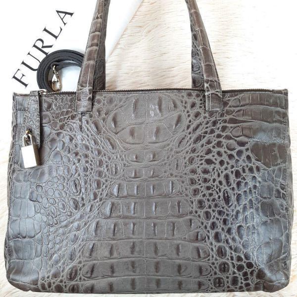 【メーカー包装済】 美品　フルラ レザートートバッグ　グレー　ハンドバッグ　ショルダー FURLA ハンドバッグ