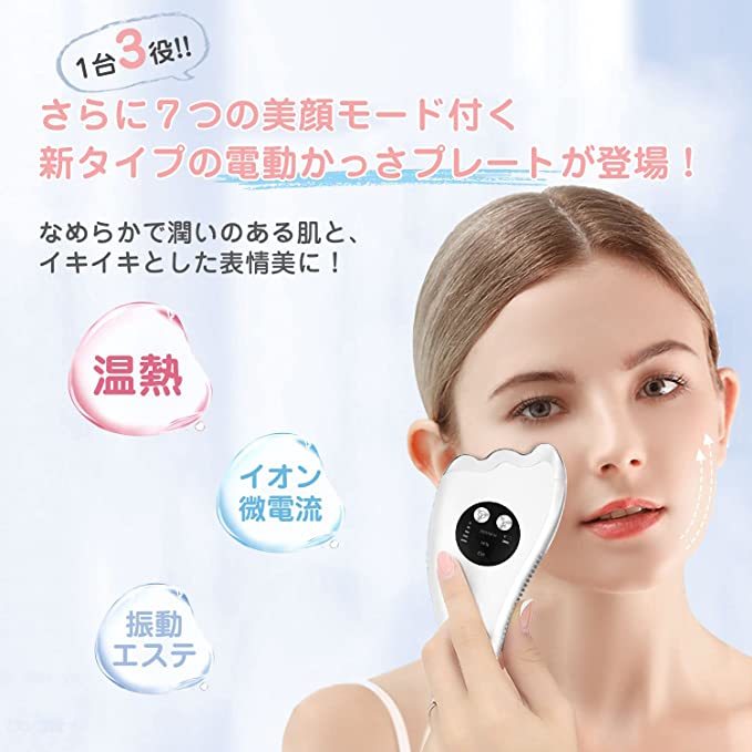 お試し価格) イオン導入 温感 振動かっさプレート かっさ カッサ EMS 美顔器 小顔 リフトアップ 温熱 3役 LED