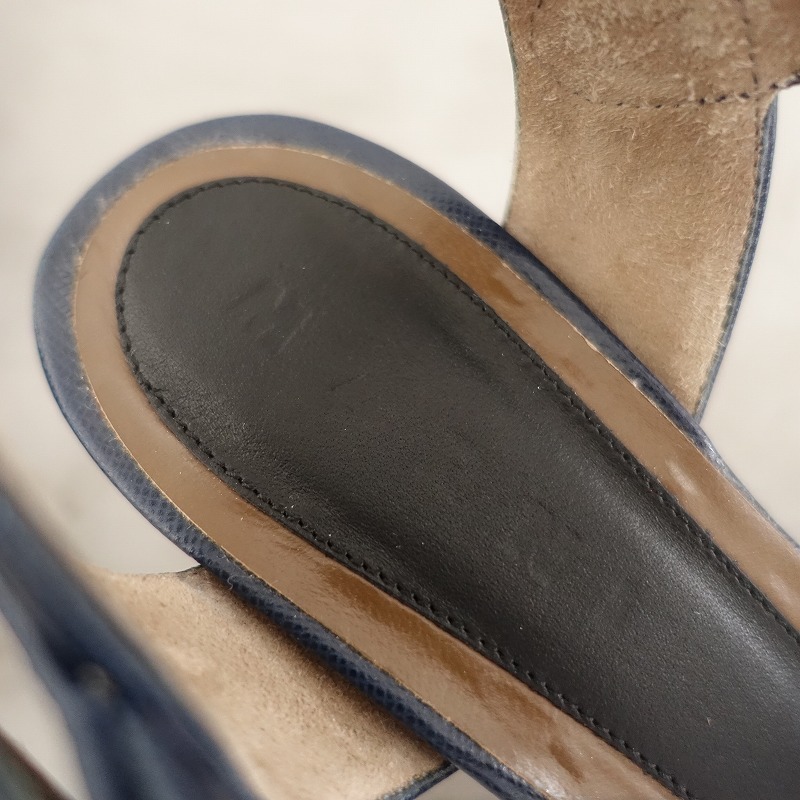 □マルニ MARNI *レザーアンクルストラップサンダル 38/24*紺ネイビー