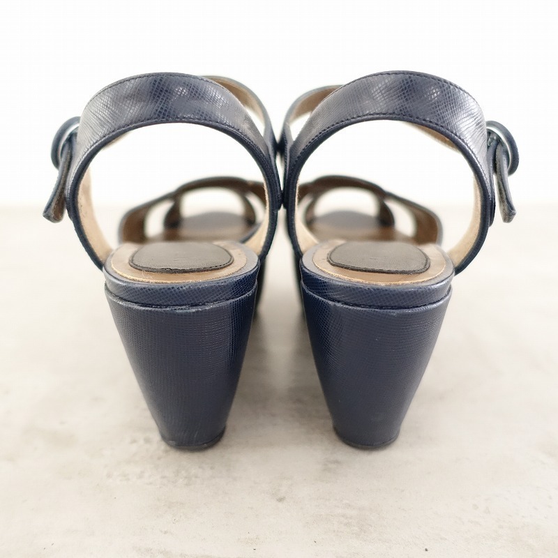 □マルニ MARNI *レザーアンクルストラップサンダル 38/24*紺ネイビー