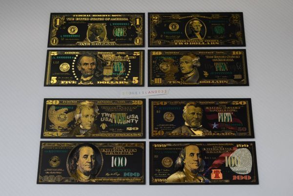 2021 year American new old dollar bill black Gold replica 8 pieces set embossment replica series gorgeous . feeling of luxury better fortune luck with money feng shui A024