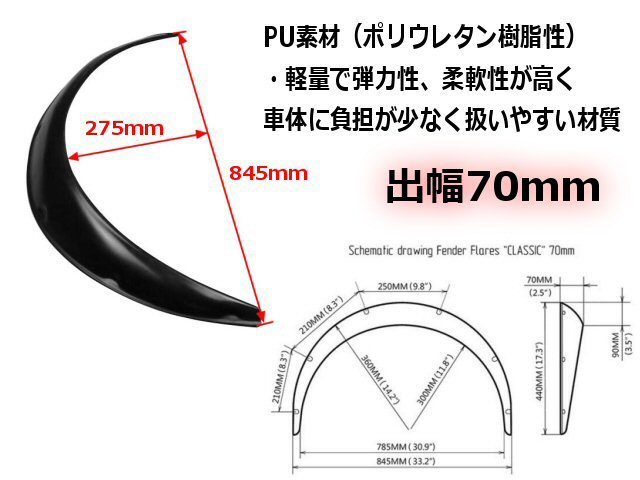 汎用 軽量 オーバーフェンダー 出幅 50mm＋70mm マットブラック 4枚セット/艶消し 黒 ハミタイ対策 ウィッシュ プリウス クラウン B_画像3