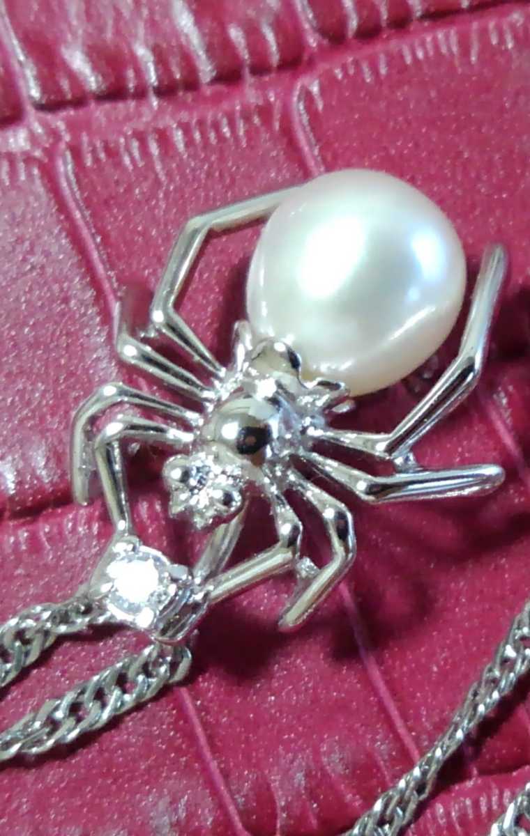 銀製品 クモ 蜘蛛 パール 真珠 ペンダント ネックレス アクセサリー SILVER シルバー_画像1