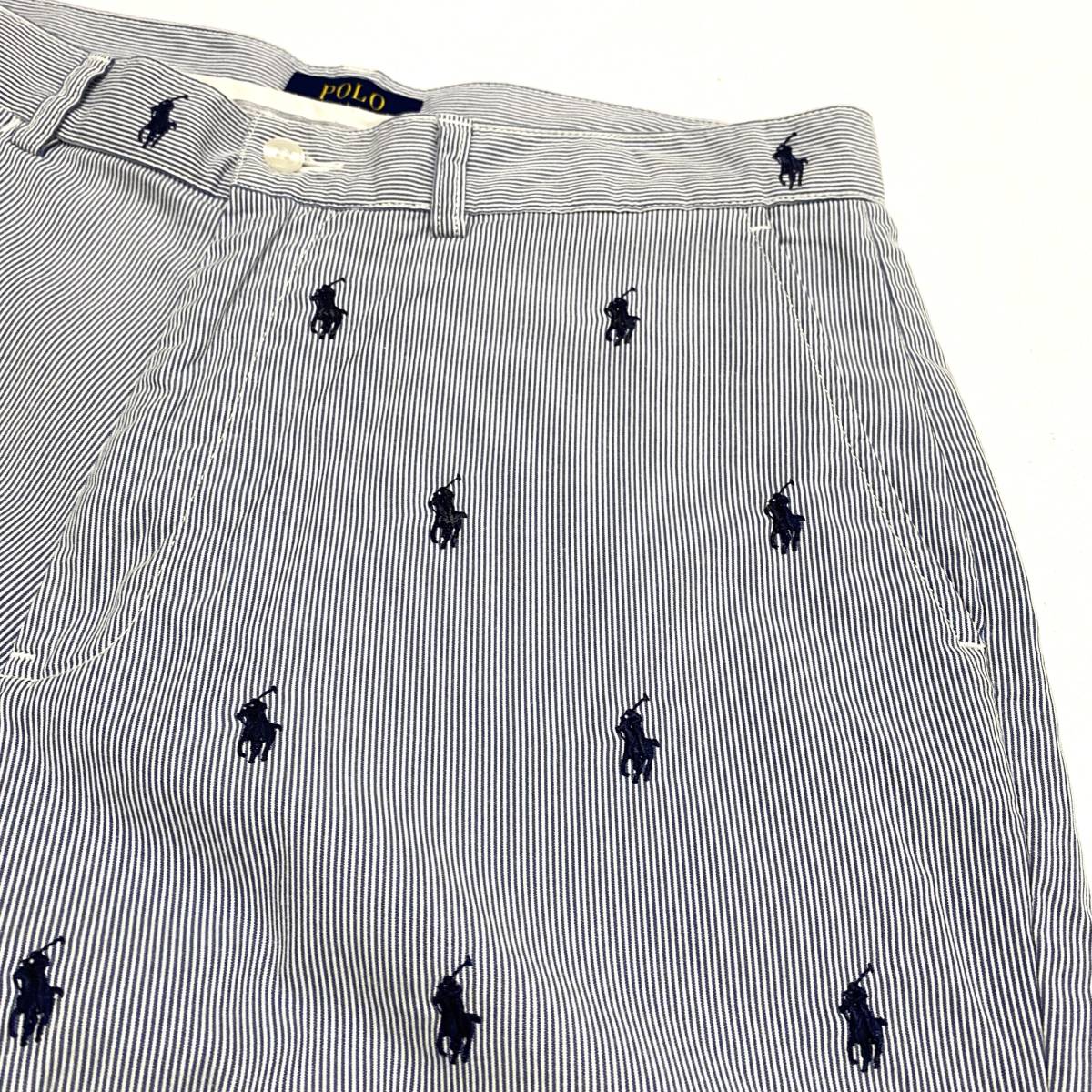 POLO Ralph Lauren 総柄 刺繍 シアサッカー ストライプ柄 ショーツ W33