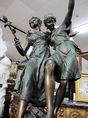 ブロンズ像「踊る姉妹」 銅像 高さ約74cm 女性像 置物 オブジェ