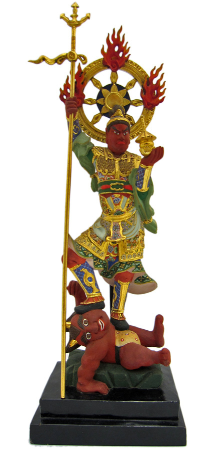 木彫 極彩色　『毘沙門天』 美品 全高約39cm 仏像 仏教美術 多聞天 彫刻