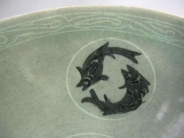 高麗青磁 象嵌魚文鉢 茶碗 李朝 陶磁器 韓国 朝鮮 茶道具