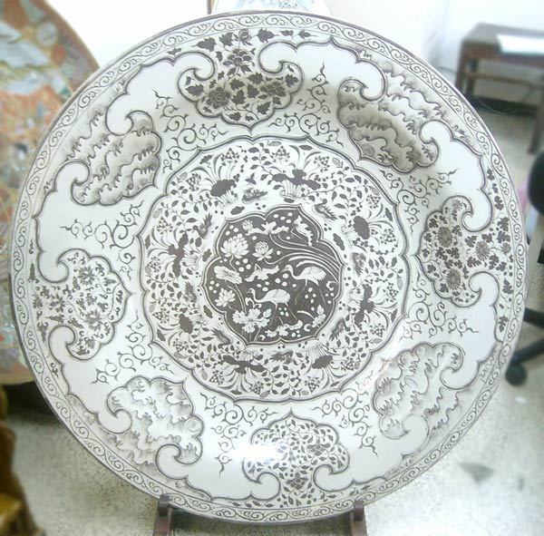 景徳鎮 釉裏黒花鳥文盤 特大皿 直径約1m8cm 中国美術 大皿