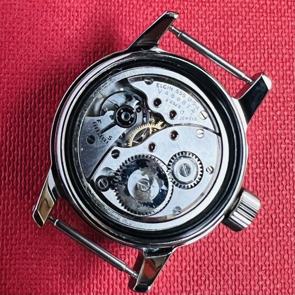 OH済時間ダイヤル極美品年代 ELGIN エルジン アンティーク ブラック&ホワイト ミリタリー  手巻き 機械式 腕時計  メンズ