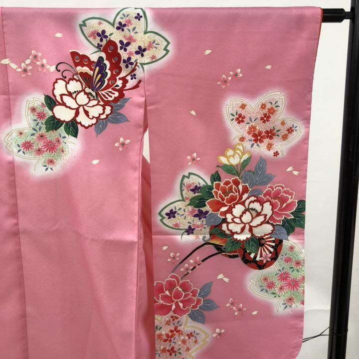 1842 ポリエステル 四つ身 ピンク 襦袢付き 牡丹 七五三 蝶 | test