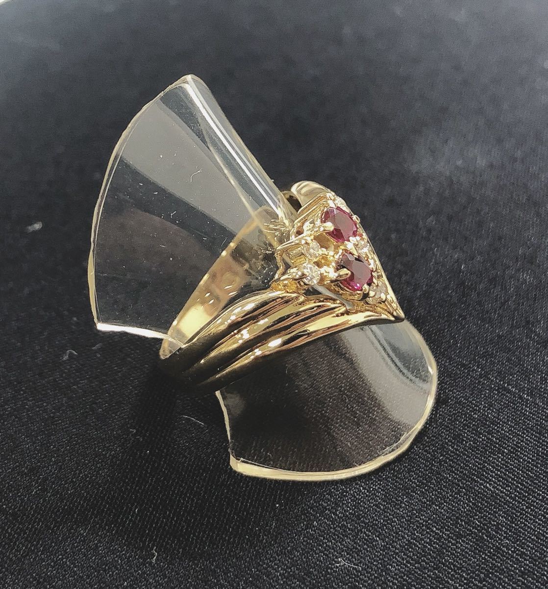 【質屋 尾張屋商店 東京】 ☆仕上済☆ 三越 K18YG ルビーダイアレディースリング #12.5 0.33ct 0.13ct_画像3