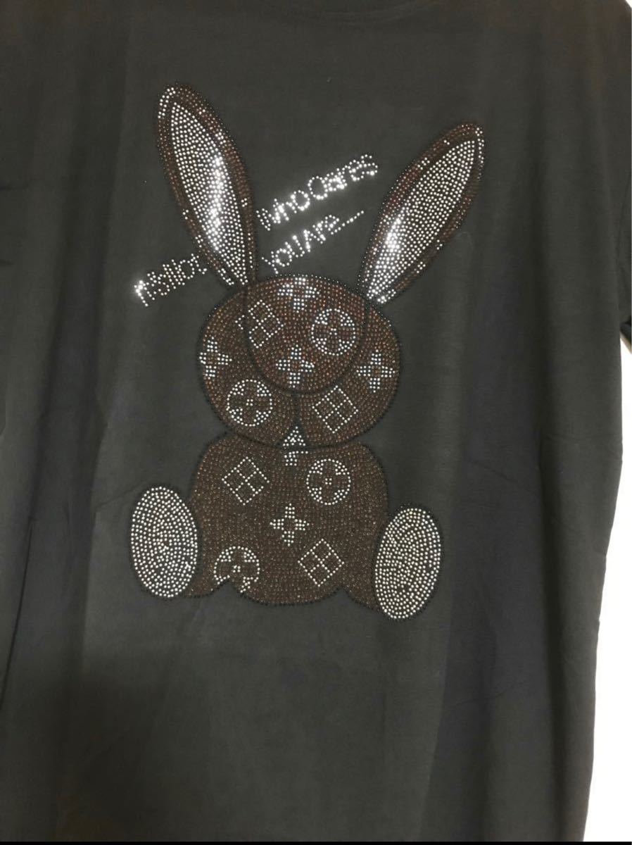 キラキラうさぎ半袖Tシャツ 黒 男女兼用|PayPayフリマ