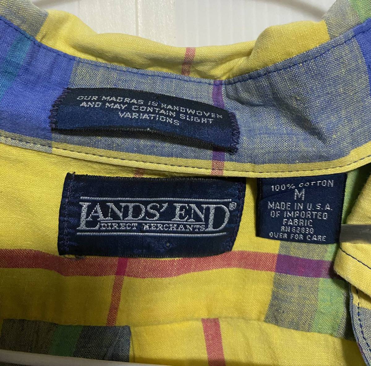 90s USA製　LAND'S END ランズエンド　半袖シャツ　ボタンダウンシャツ　マドラスチェック　サイズ　M アメリカ製　アメカジ　90年代_画像4