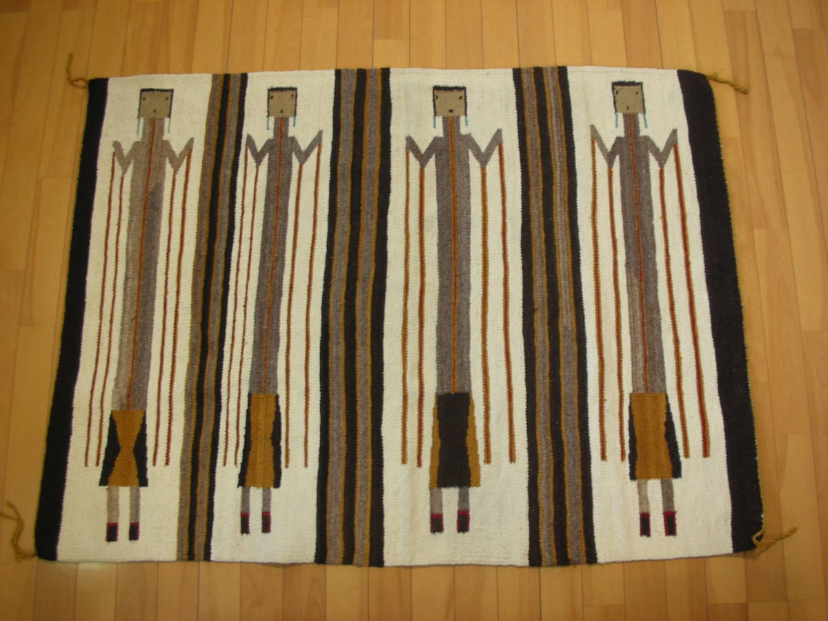 希少！1940年頃ネイティブアメリカン　Navajoナバホ族　精霊イェイ　絨毯　ラグマット　ブランケット（98cm×134cm）