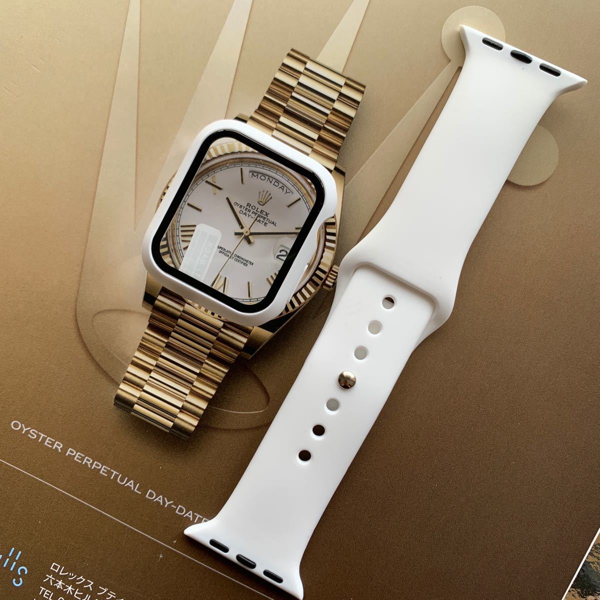 Apple Watch カバー バンド セット 40mm 白色 ホワイト ラバ バンド アップルウォッチ カバー スポーツ 