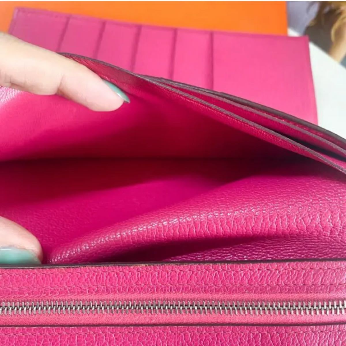 エルメス HERMES 長財布 べアンスフレ ピンク L刻シルバー金具 三
