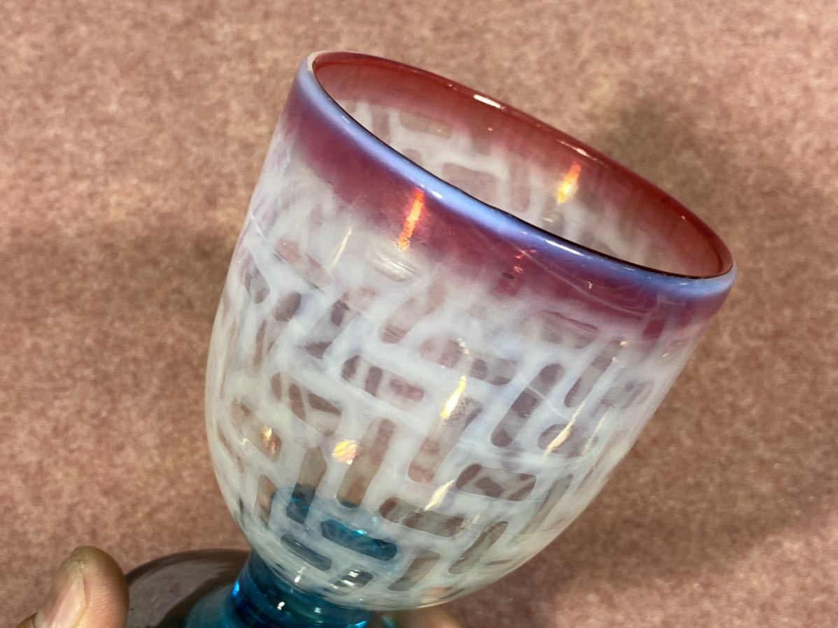 2ー【 三色 龍目文なつめ形 氷コップ ( 吹きガラス ) 】時代物保証品