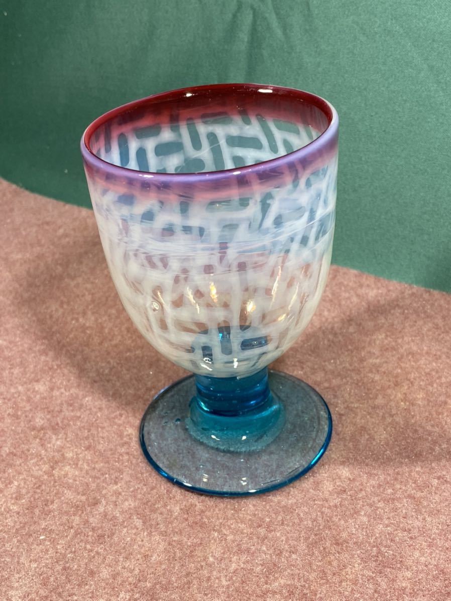 2ー【 三色 龍目文なつめ形 氷コップ ( 吹きガラス ) 】時代物保証品
