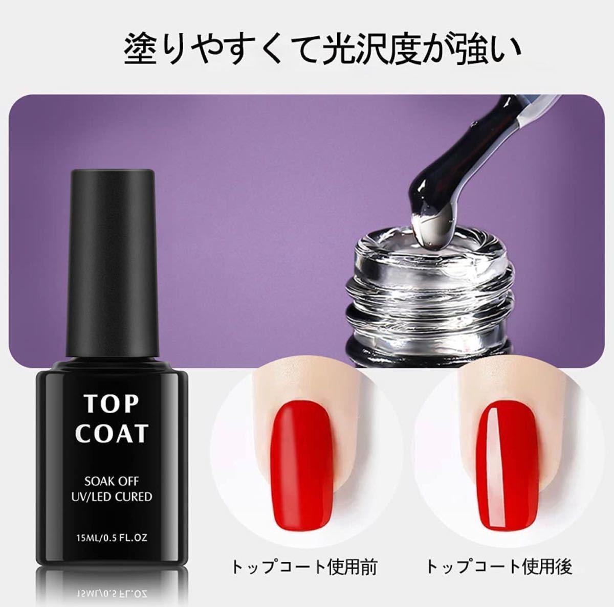 ジェルネイル トップコート ベースコート 15ml 2本セット ノンワイプ