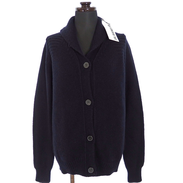 未使用品 ジルサンダー JIL SANDER ウールカシミヤ ショールカラー ニットカーディガン セーター 長袖 38 ネイビー イタリア製 レディース visualtintas.com.br