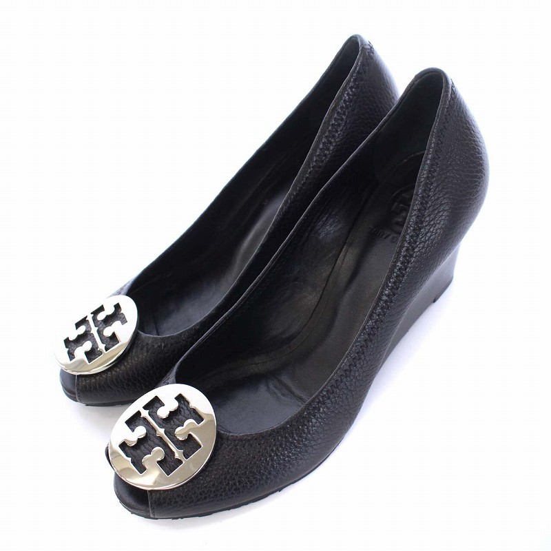 Tory Burch エナメルパンプス ウェッジソール オープントゥ ブラック