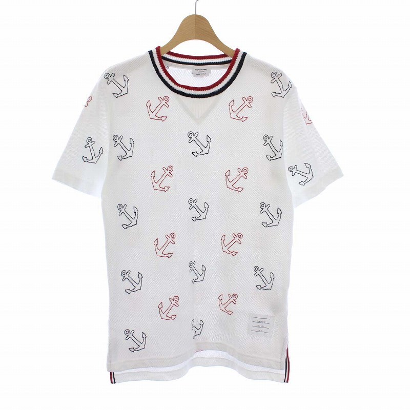 トムブラウン THOM BROWNE トリコロール 半袖 Tシャツ カットソー 半袖 イカリ柄 0 XS 白 赤 黒 ホワイト レッド