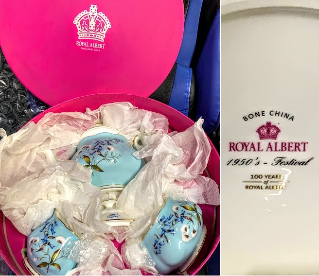 稀少 入手困難 ROYAL ALBERT 100周年記念 復刻 Festival ティーポット シュガーポット クリーマー3点 セット コレクション used 経年保管品